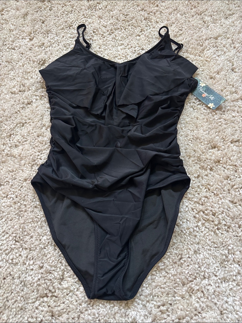 Black Ruffle One-Piece Swimsuit - Unbranded